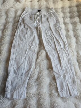 J. Crew White Ankle Drawstring Linen-Blend Pants